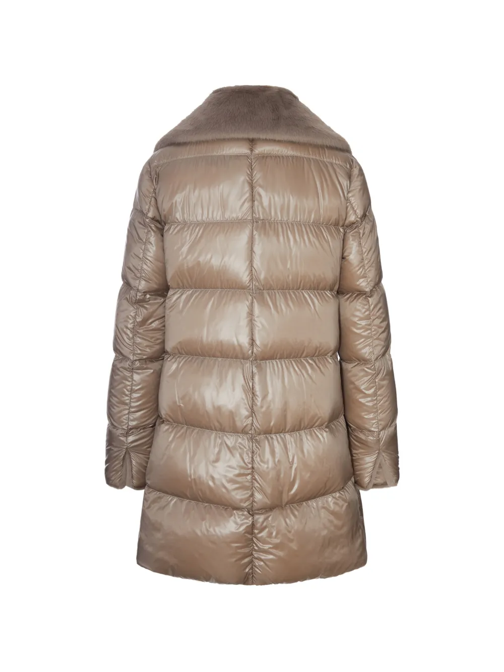 Herno Jas met A-lijn en kraag van imitatiebont Beige