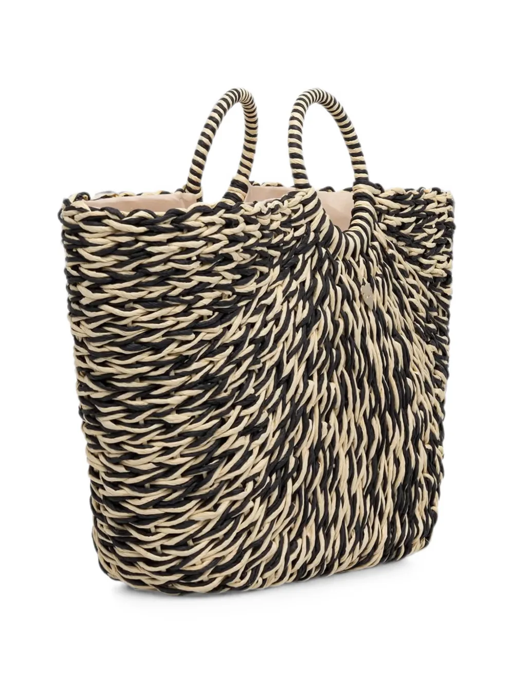 TWINSET Geweven strandtas met hartplakkaat Beige