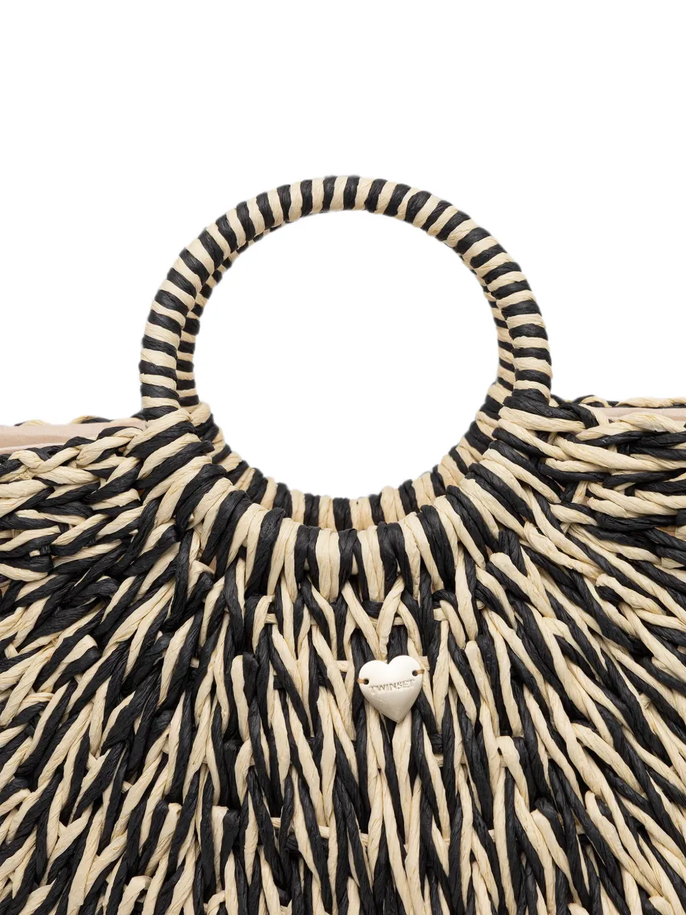TWINSET Geweven strandtas met hartplakkaat Beige