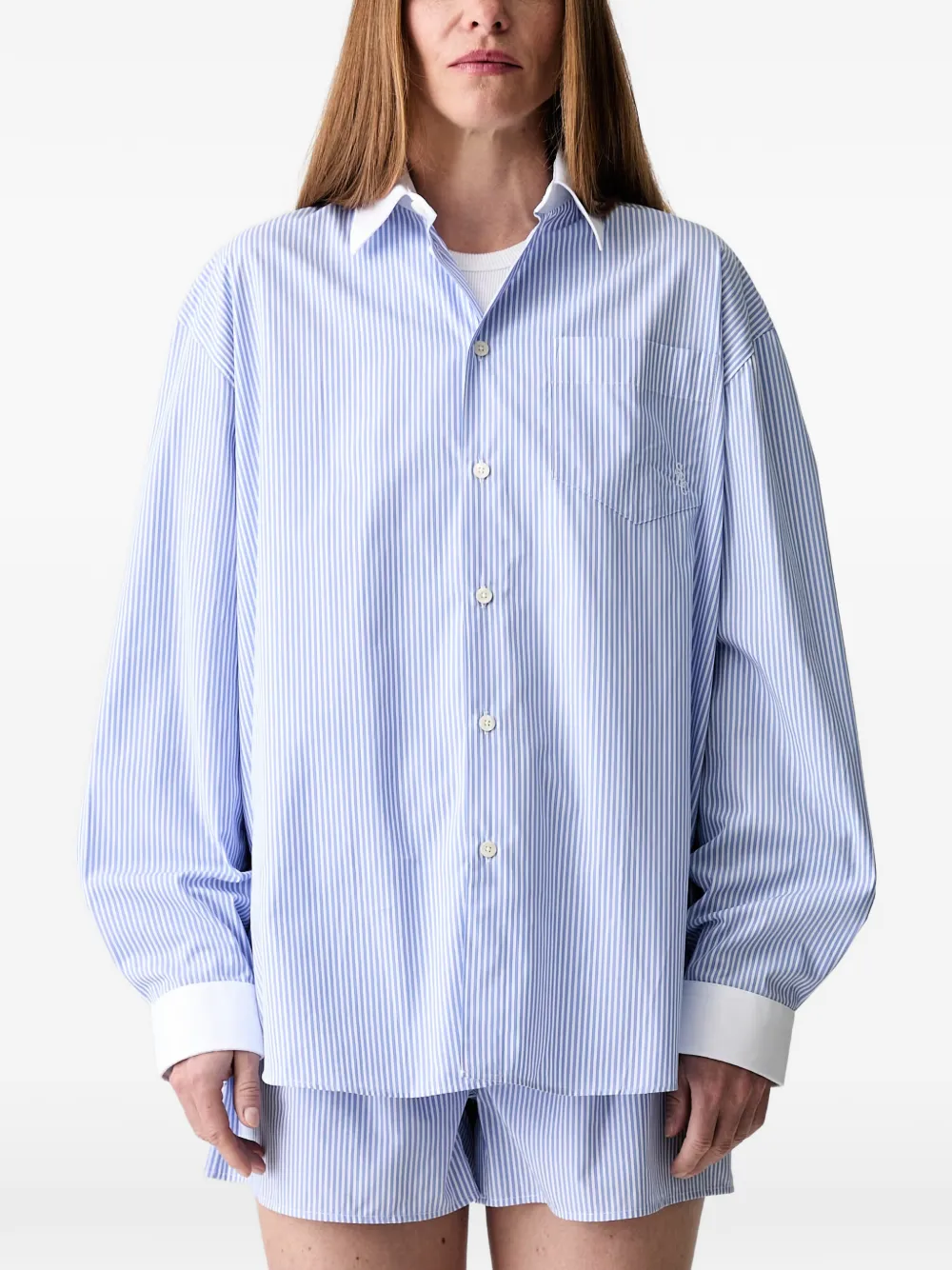 Sporty & Rich SRC striped embroidered-logo shirt - Blue