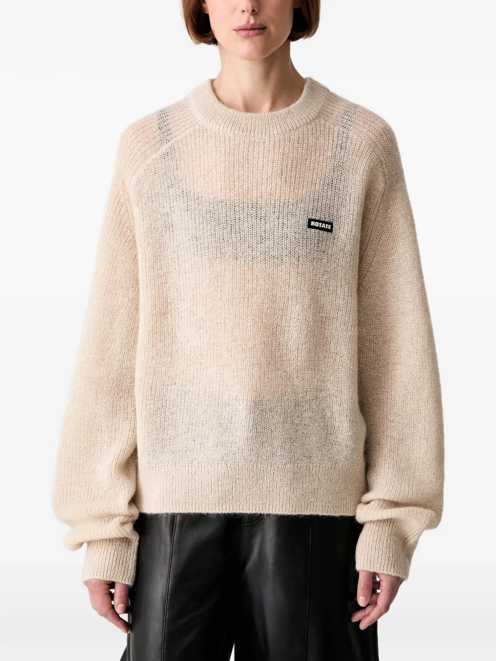 ROTATE BIRGER CHRISTENSEN Trui met logopatch en raglan mouwen Beige