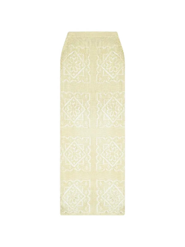Calle Del Mar Handkerchief Knitted Midi Skirt in Yellow