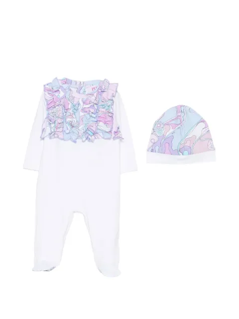 PUCCI Junior Marmo-print ruffled babygrow