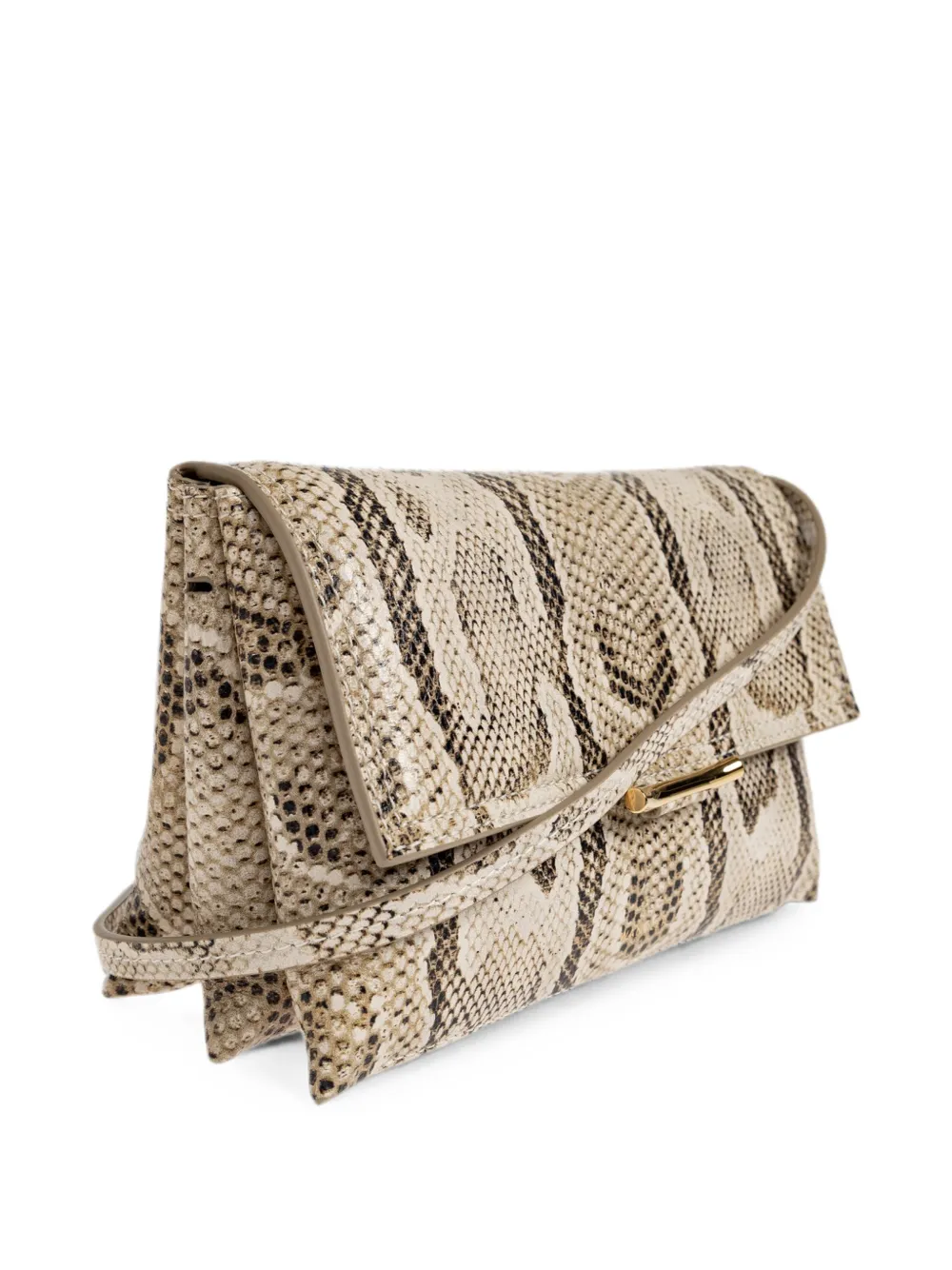 Wandler Ida Trio leren mini-crossbodytas met slangen-effect Beige