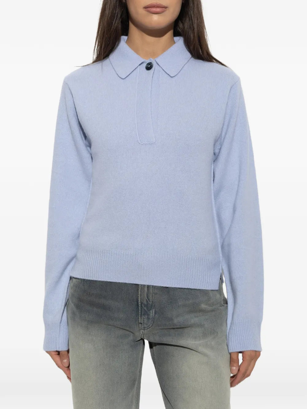 Haikure Wollen trui met knoopkraag Blauw
