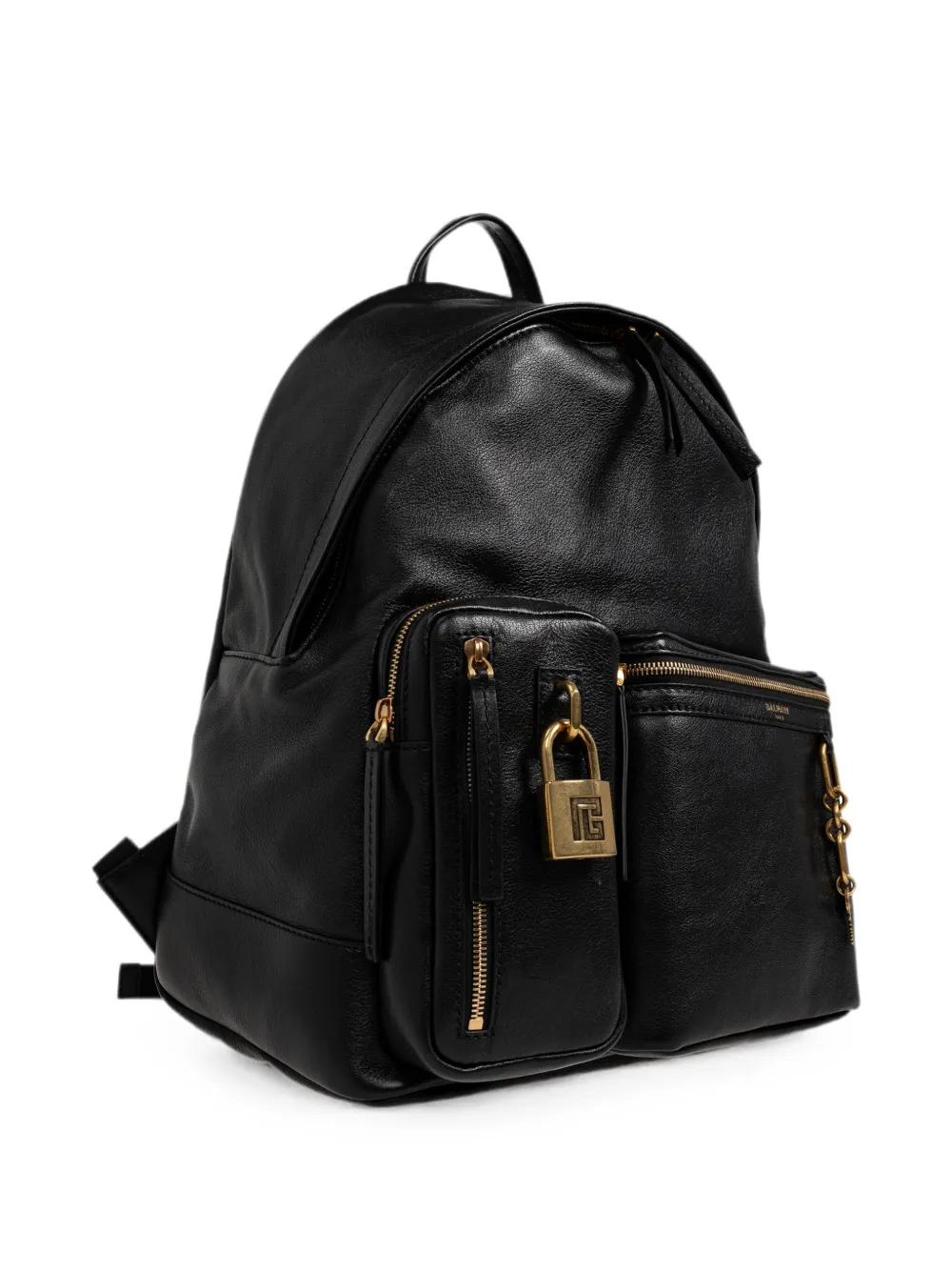 Balmain Padlock-detail Leather Backpack In Black
