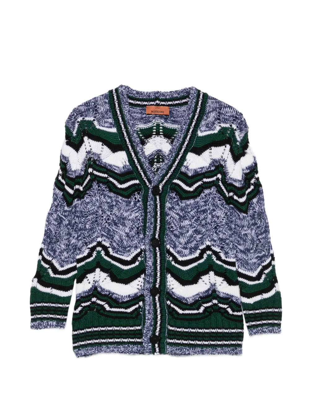 Missoni Kids zigzag-knit V-neck cardigan - Blu