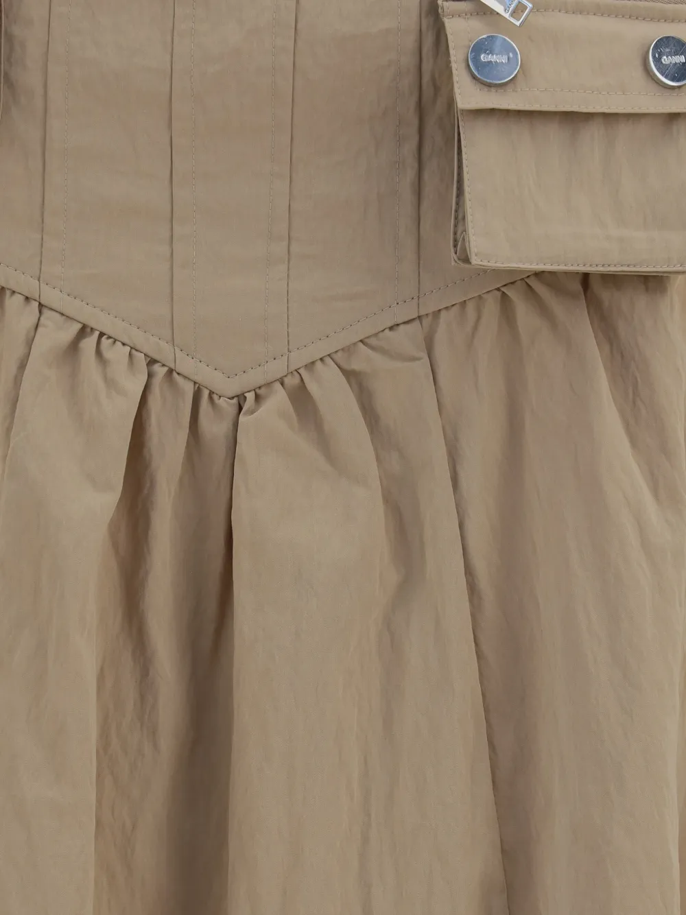 GANNI Midi-rok met korset-stijl en verwassen effect Beige