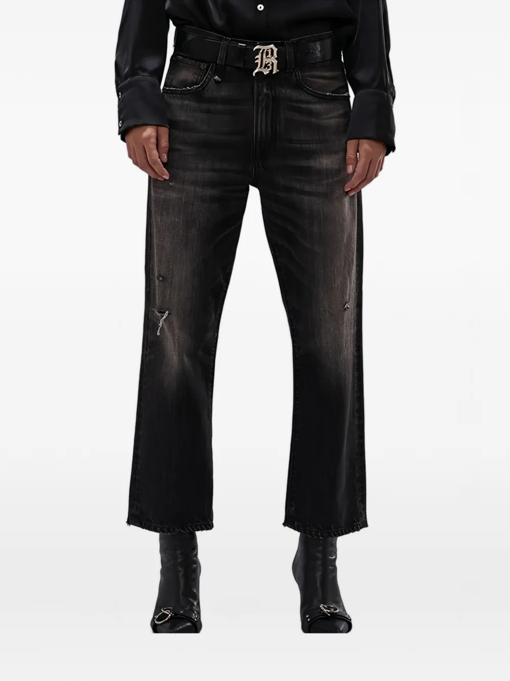 R13 X-BF gerafelde jeans Zwart