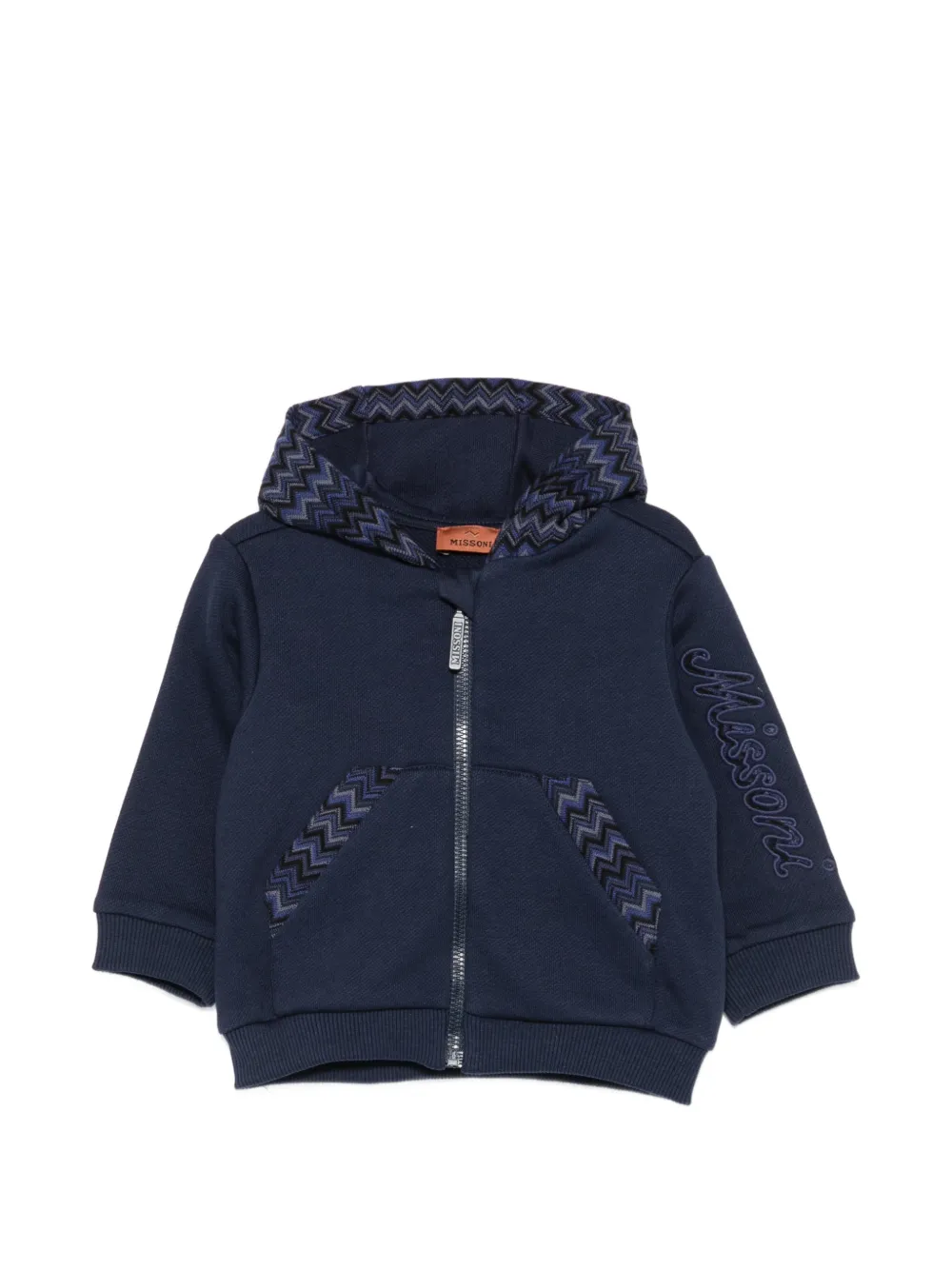 Missoni Kids zigzag-trim logo-embroidered hoodie - Blau