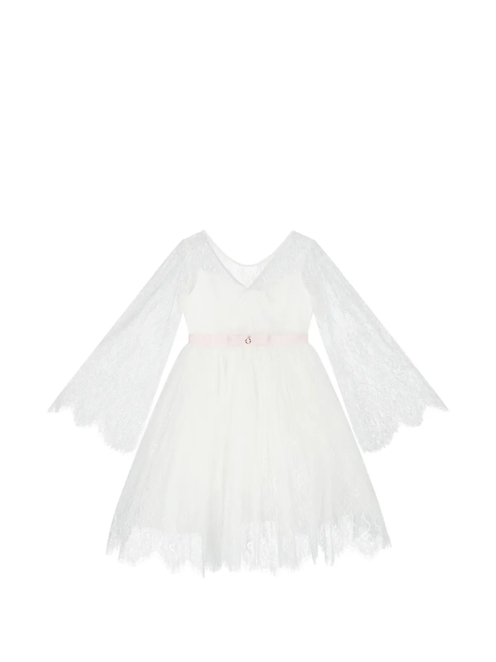 UNONA D'ART Abito Chantilly Lace con maniche a campana - Bianco