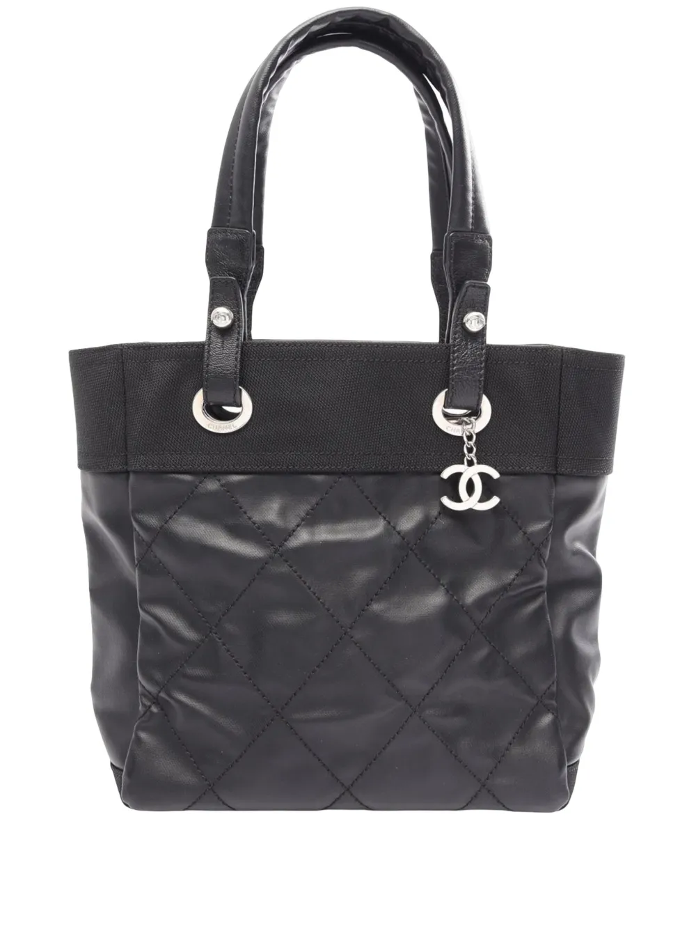 CHANEL Pre-Owned 2012-2013 Small Quilted Coated Canvas Paris Biarritz tote bag - Black