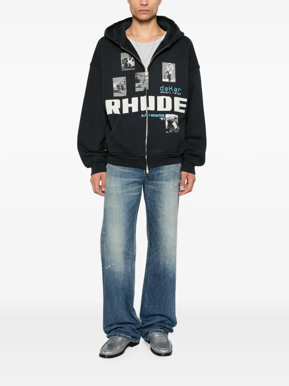 RHUDE Hoodie met logoprint en rits Zwart