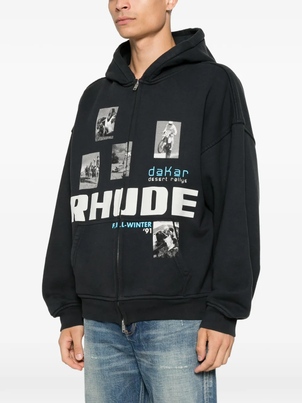 RHUDE Hoodie met logoprint en rits Zwart