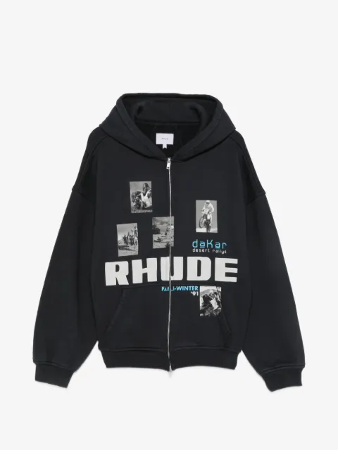 RHUDE logo-print zip-up hoodie