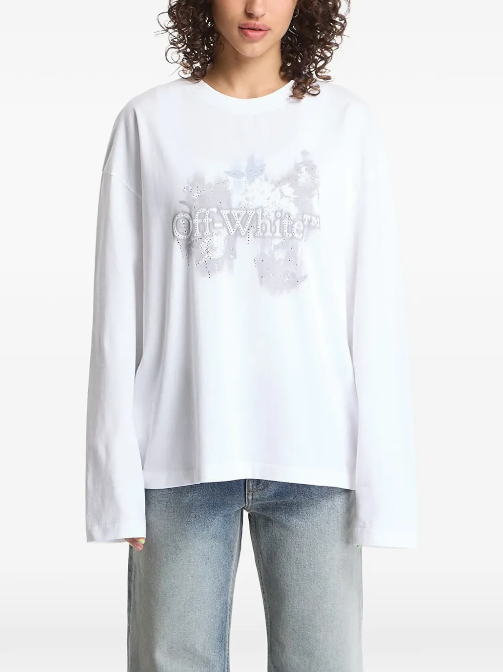 Off-White Crystal Flower L S T-shirt met lange mouwen Wit