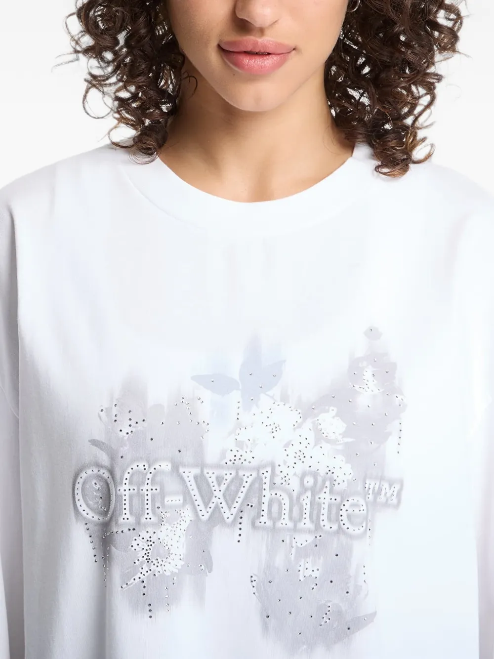 Off-White Crystal Flower L S T-shirt met lange mouwen Wit