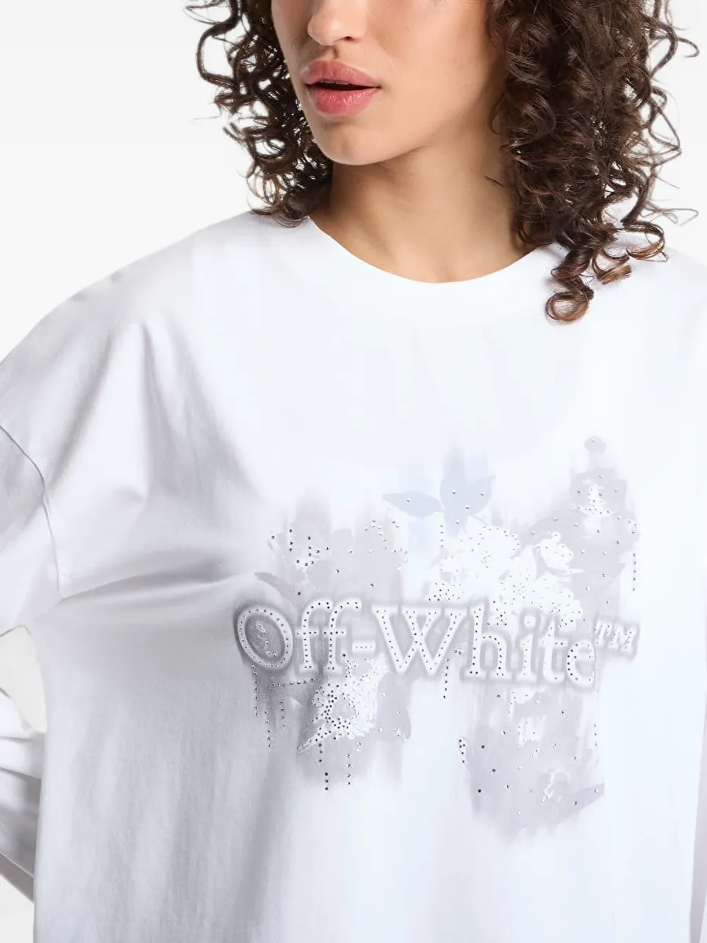 Off-White Crystal Flower L S T-shirt met lange mouwen Wit