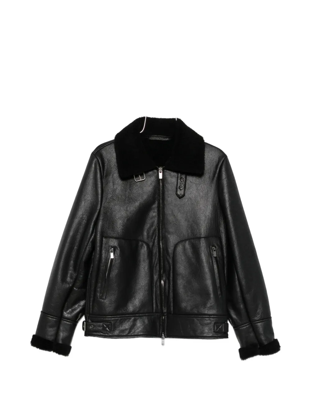 Salvatore Santoro shearling-collar leather jacket - Schwarz