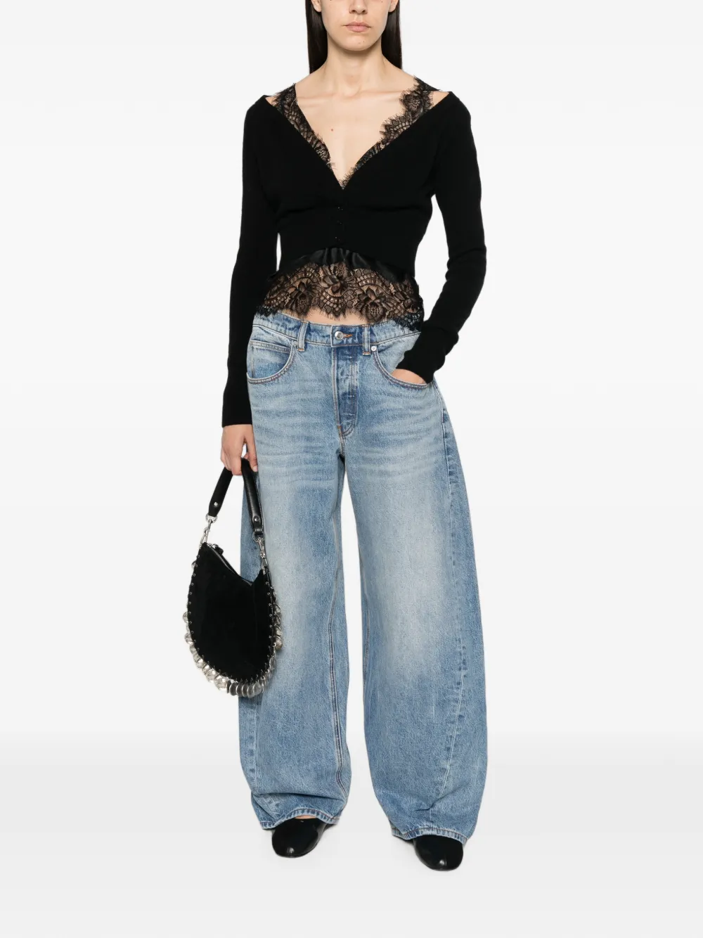 Ermanno Scervino Button-up vest met kanten afwerking Zwart