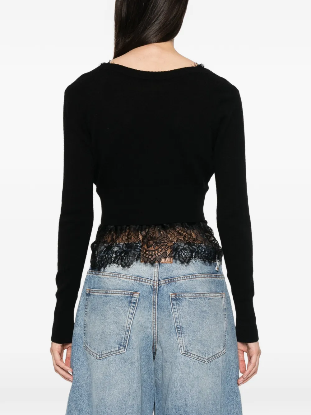 Ermanno Scervino Button-up vest met kanten afwerking Zwart