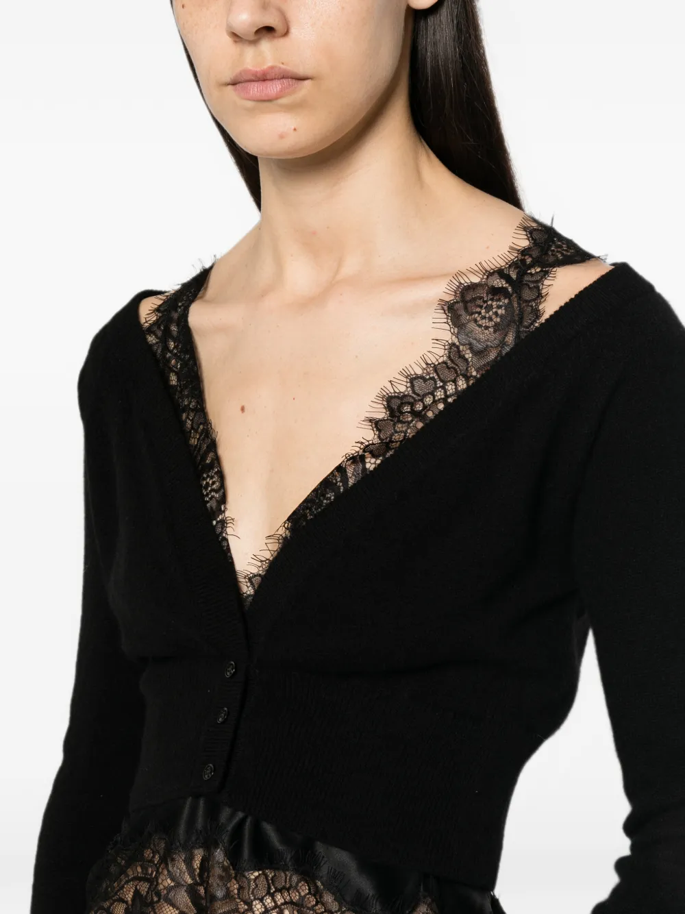 Ermanno Scervino Button-up vest met kanten afwerking Zwart