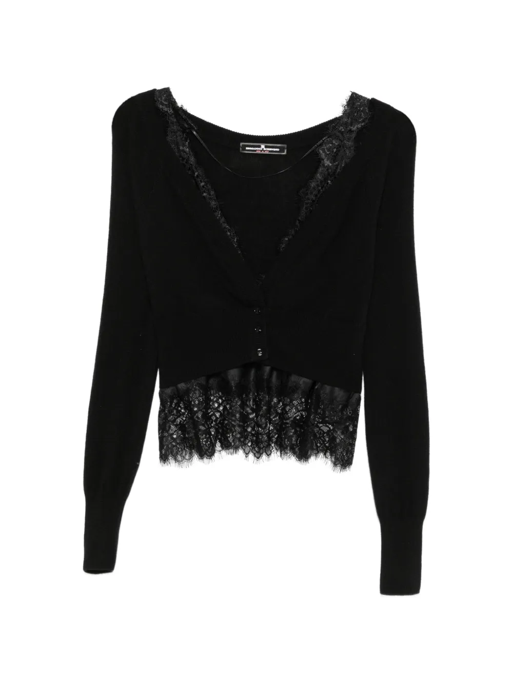 Ermanno Scervino lace-trim button-up cardigan - Schwarz