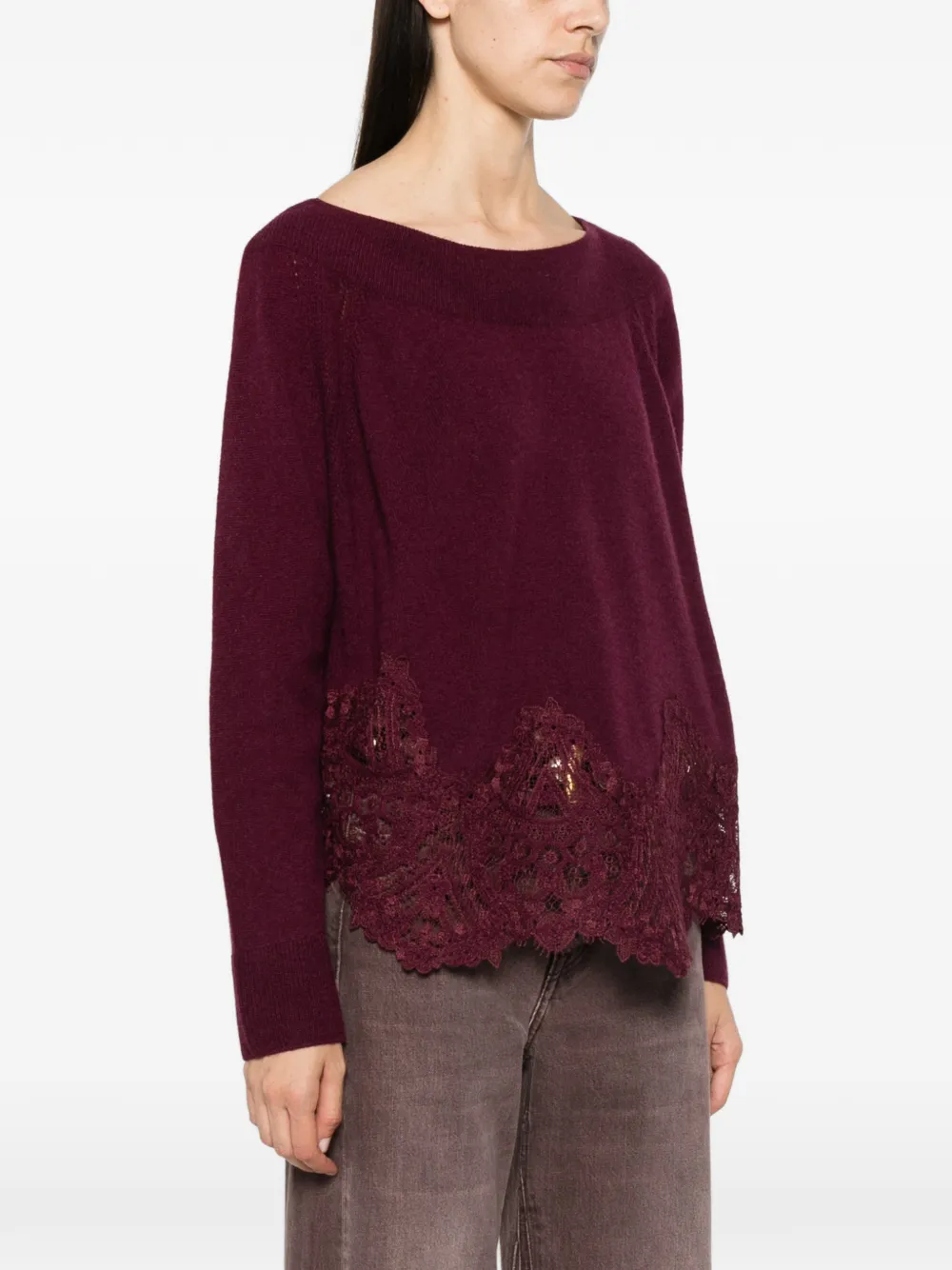 Ermanno Scervino lace-embellished boat-neck sweater Rood