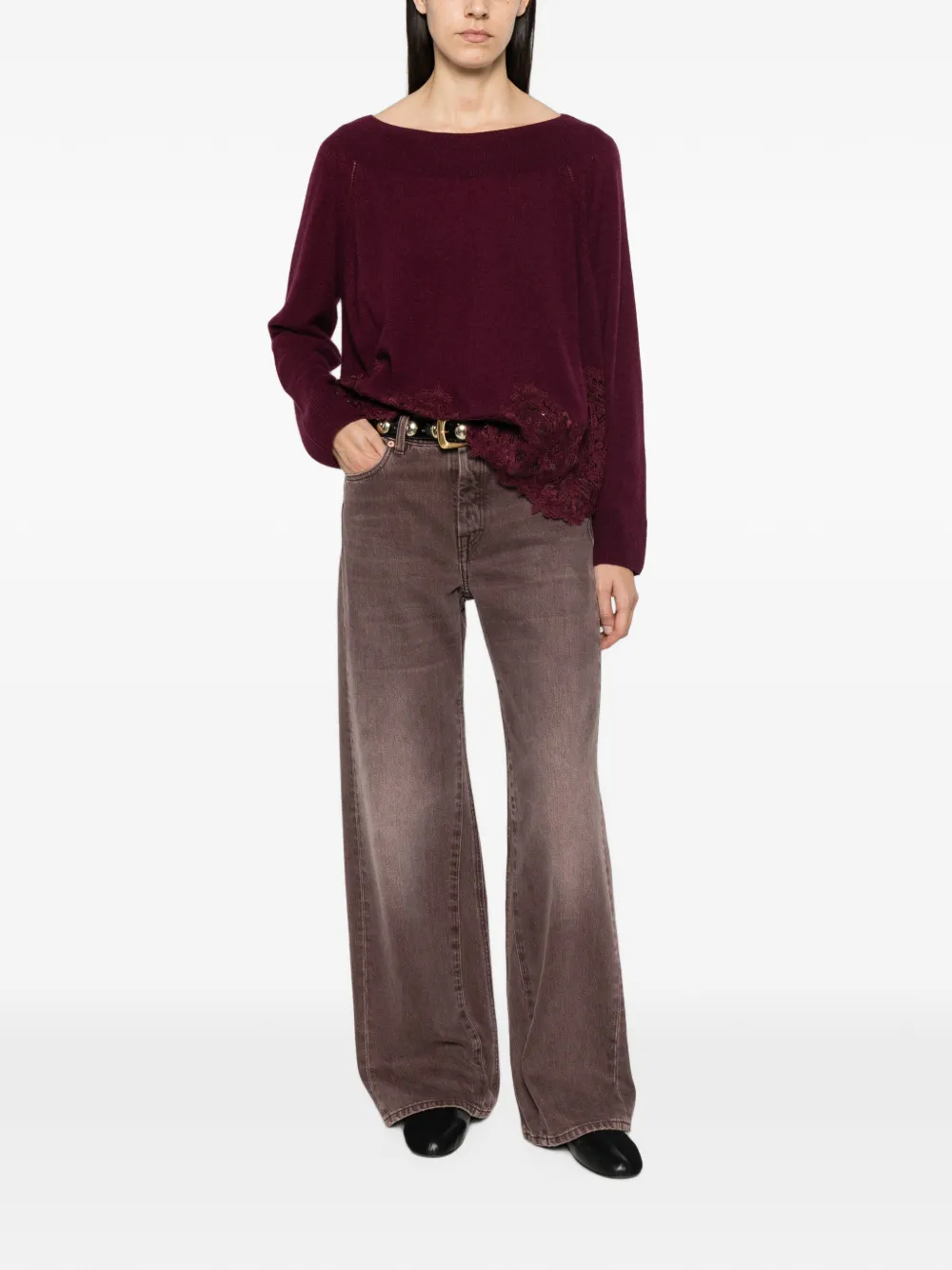 Ermanno Scervino lace-embellished boat-neck sweater Rood
