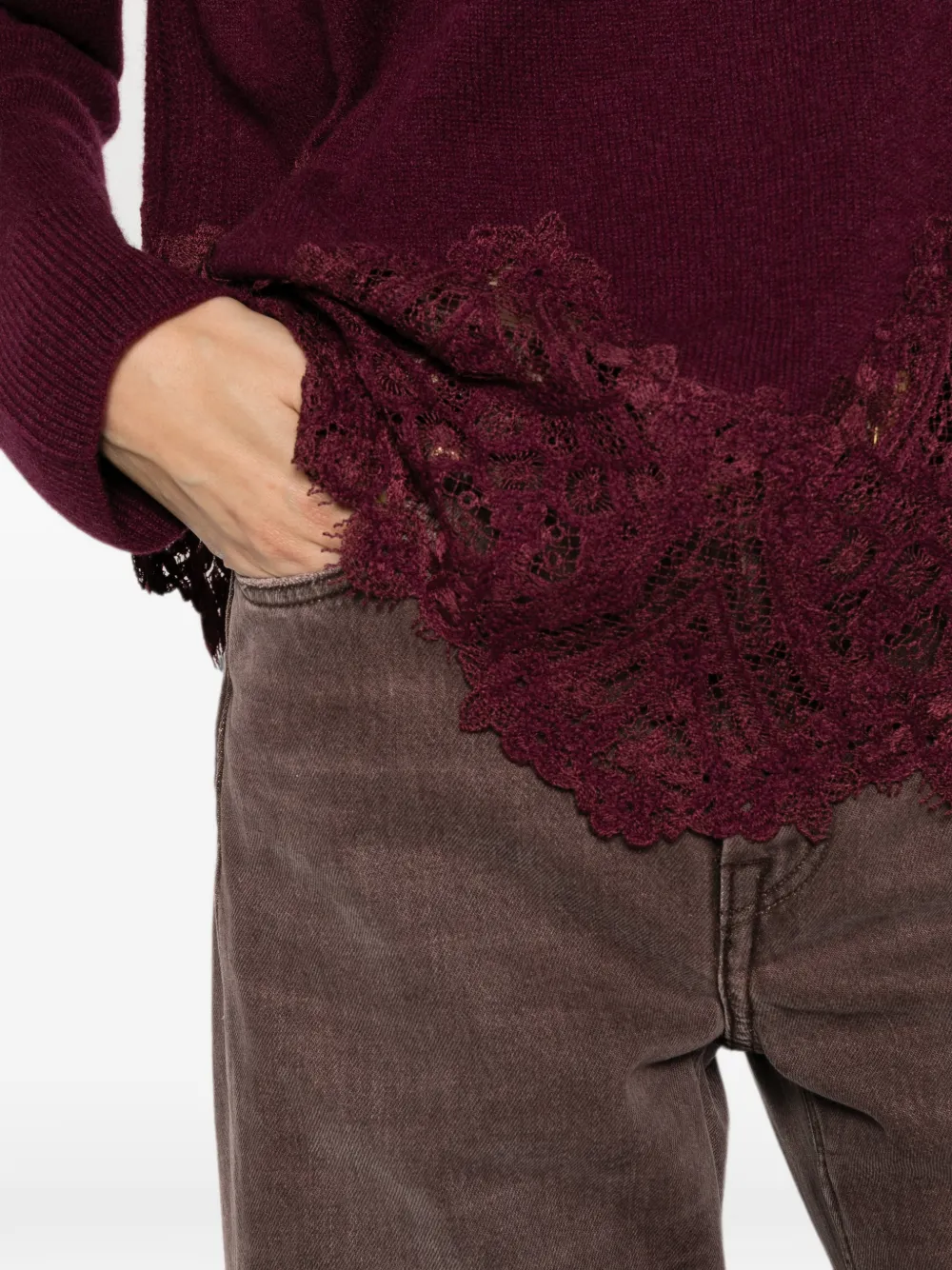 Ermanno Scervino lace-embellished boat-neck sweater Rood