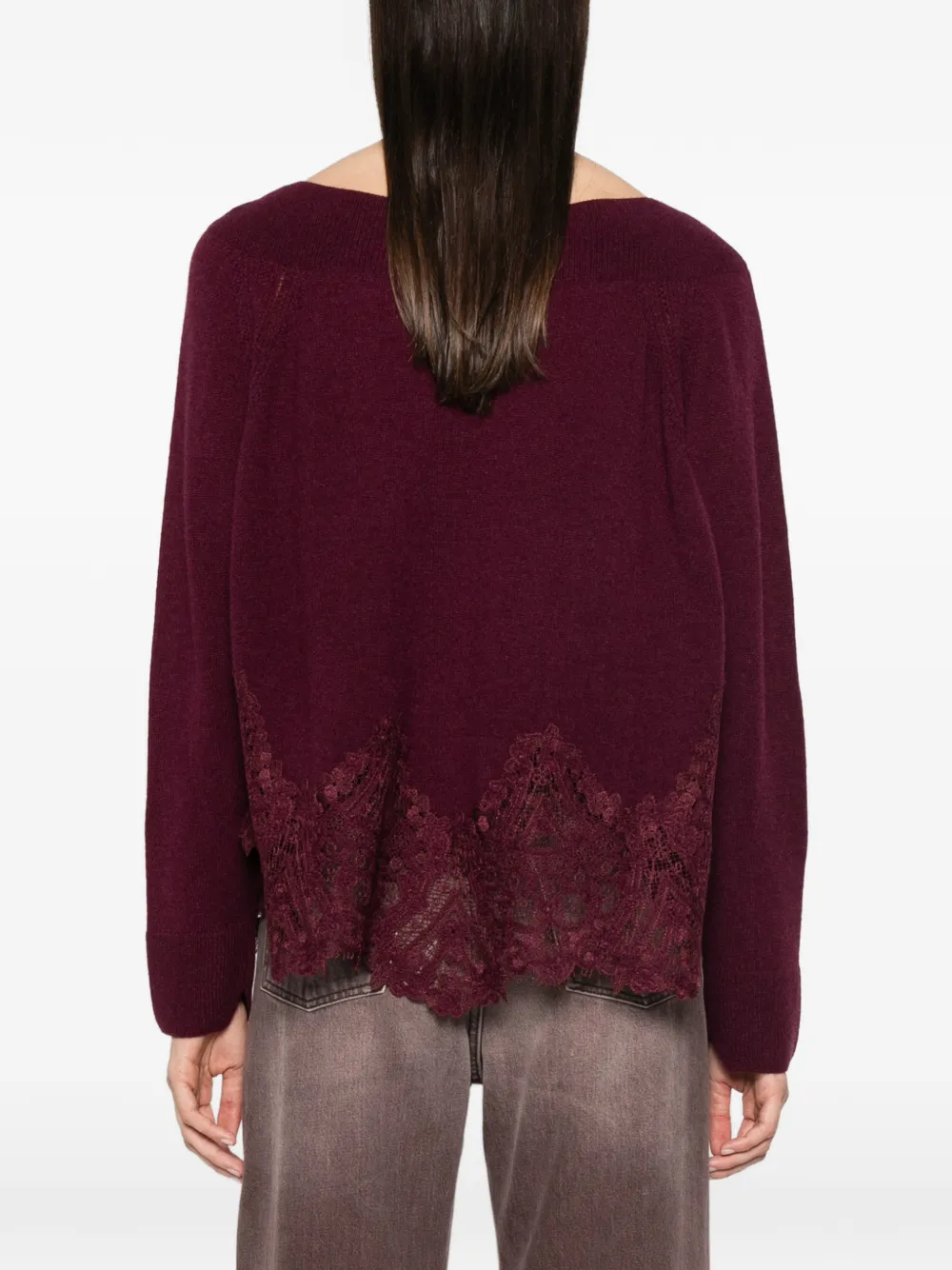 Ermanno Scervino lace-embellished boat-neck sweater Rood