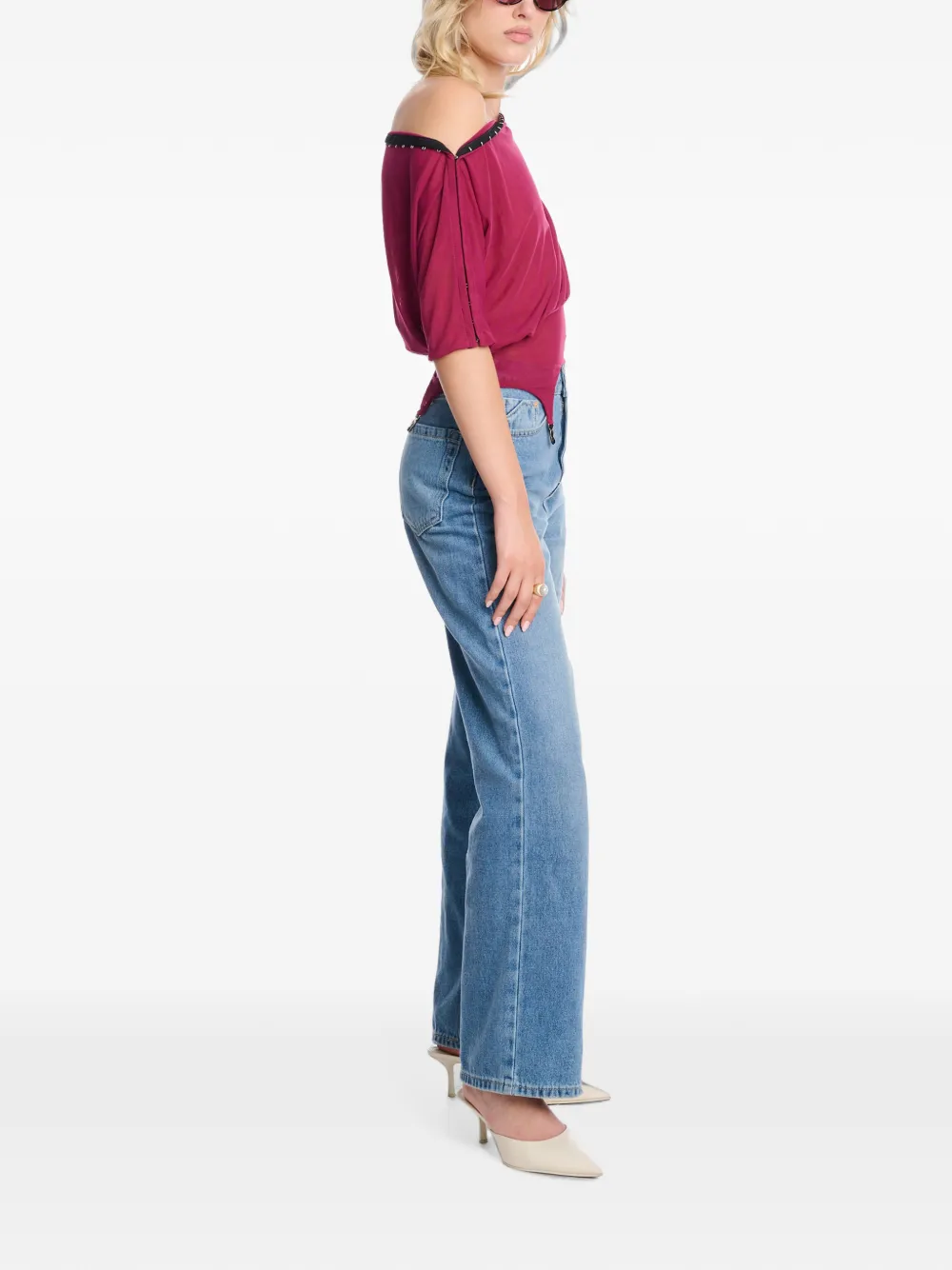 AXEL 113 Kendall off-shoulder mesh top Roze