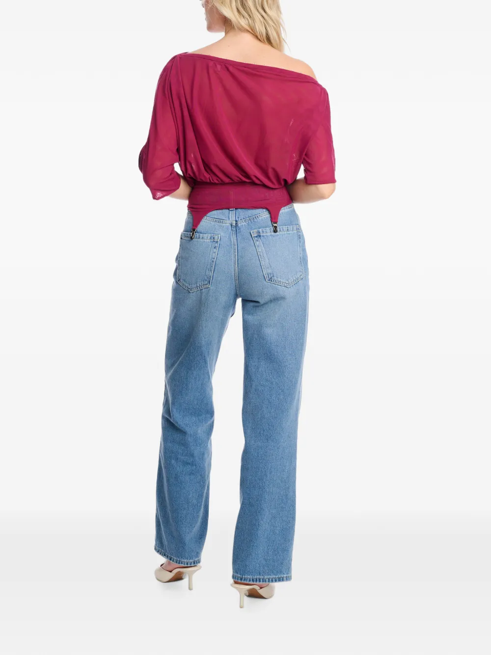 AXEL 113 Kendall off-shoulder mesh top Roze