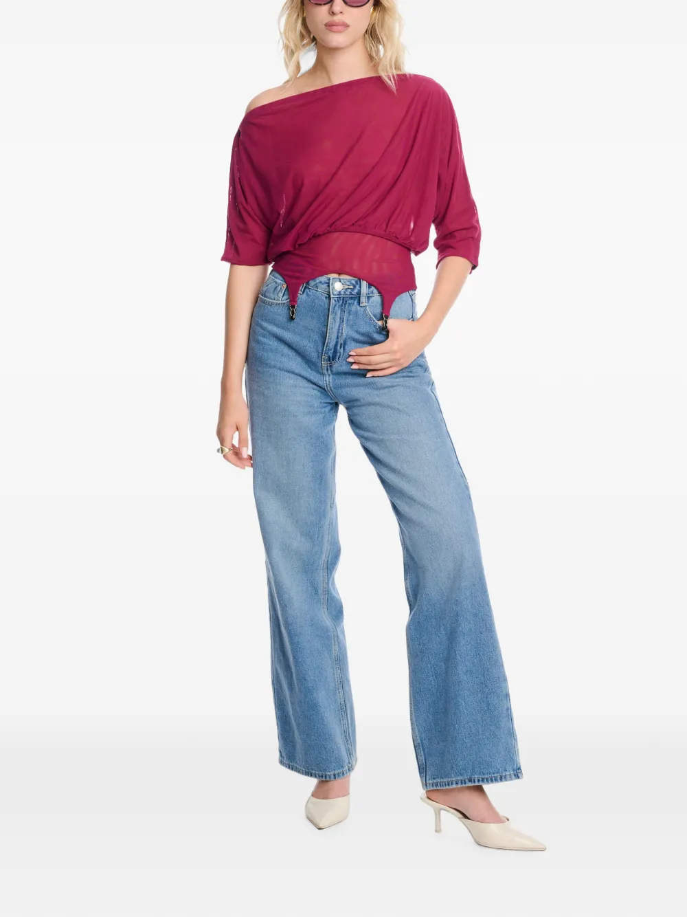 AXEL 113 Kendall off-shoulder mesh top Roze