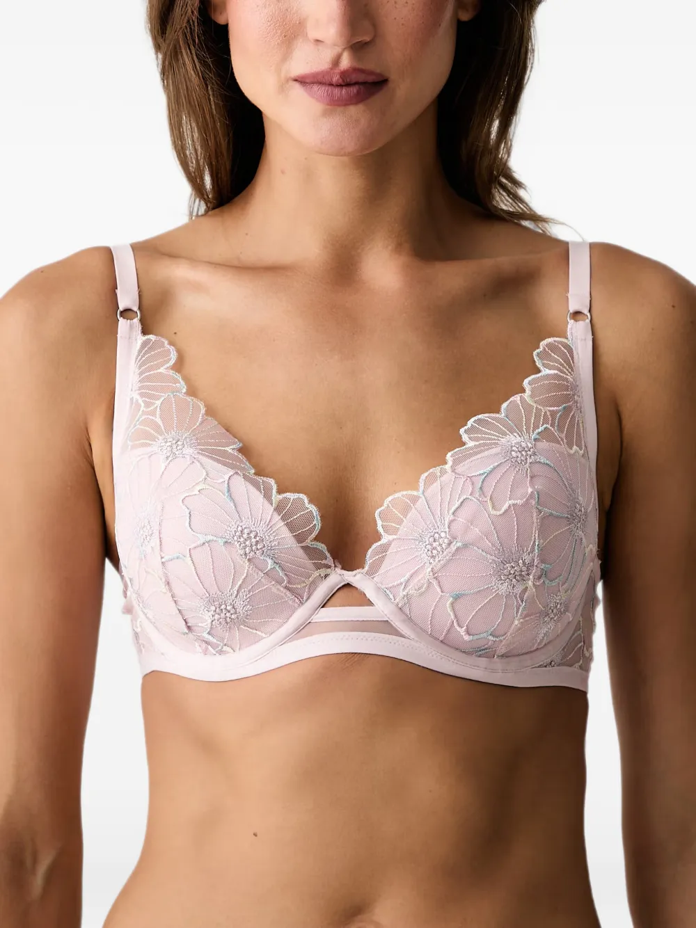 Chantelle Bh met geborduurde bloemen en beugel Roze