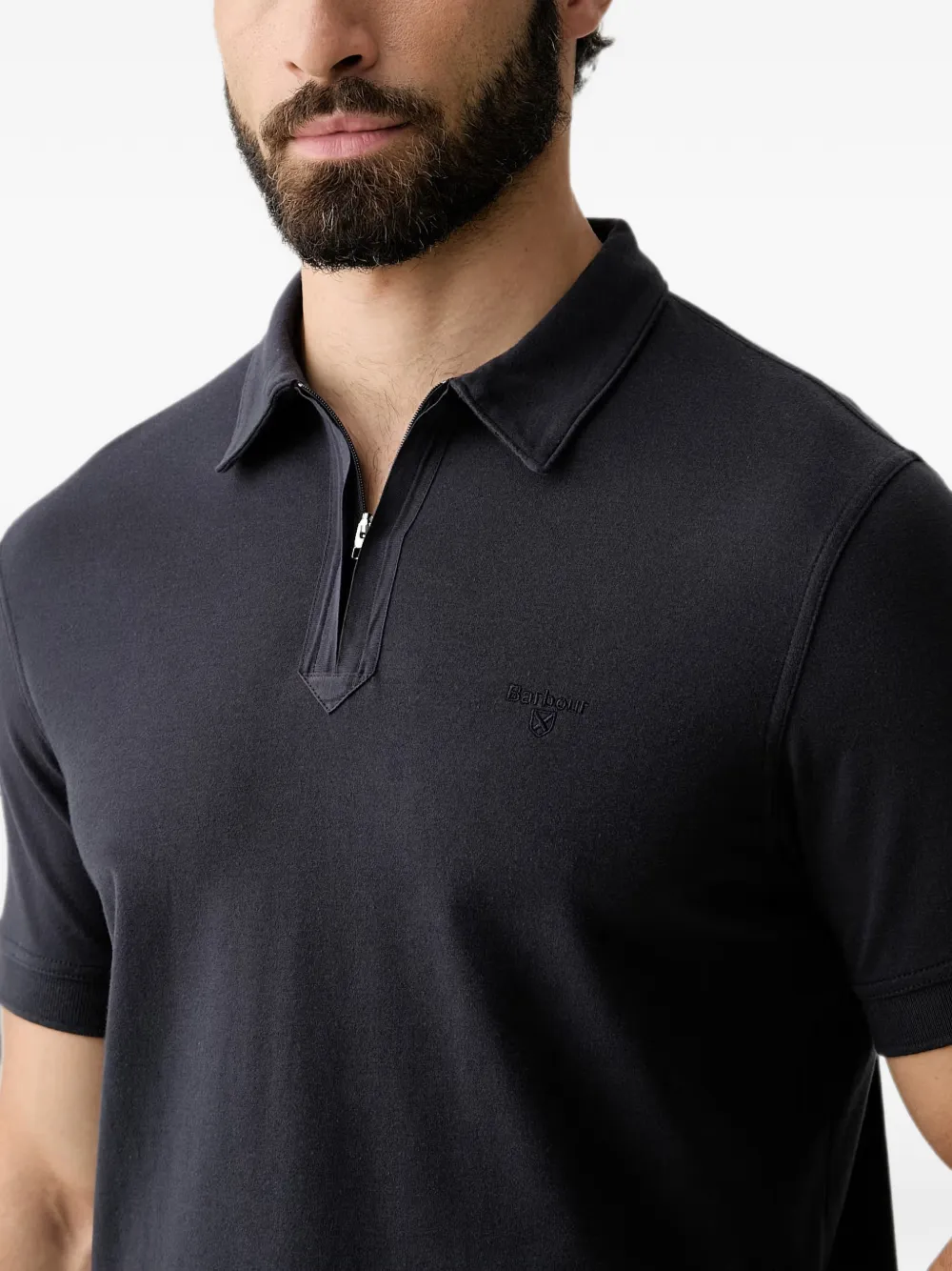 Barbour Crakehall poloshirt met geborduurd logo en ritssluiting Blauw