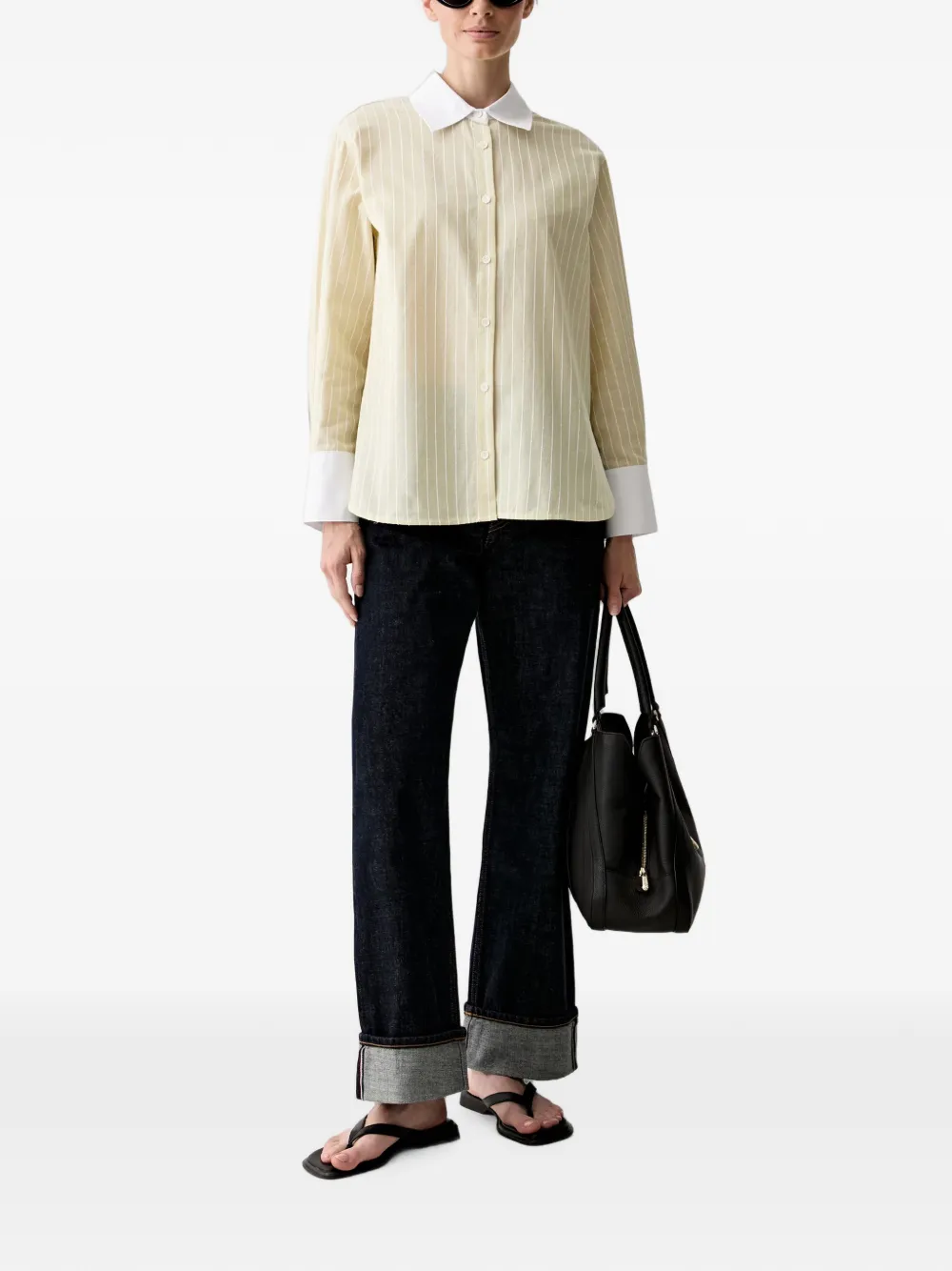 Barbour Gestreept blouse met contrasterende kraag Geel