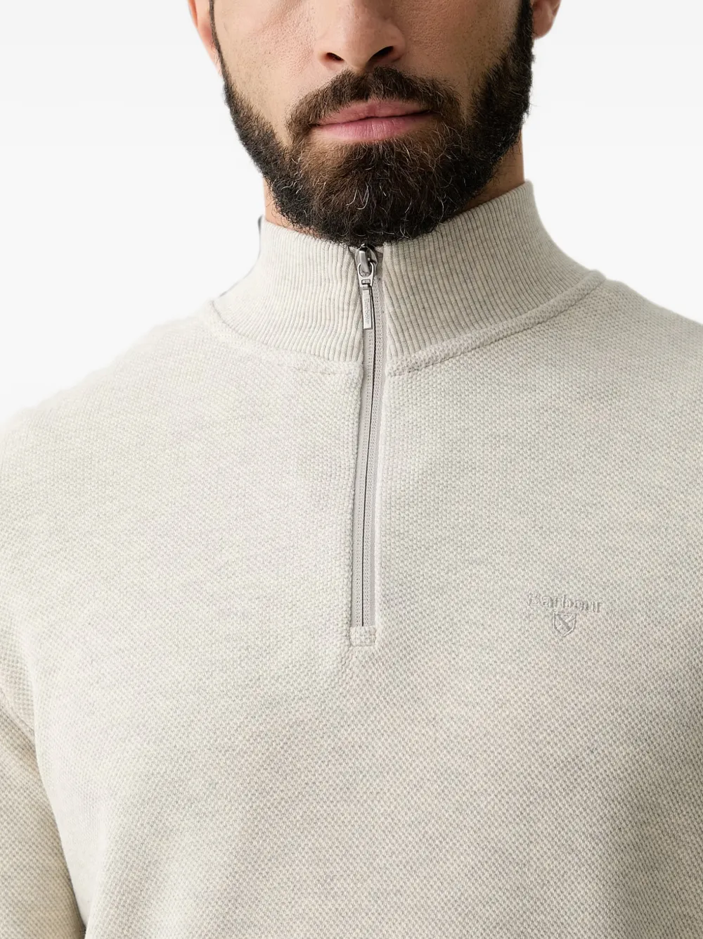Barbour Ravensworth sweater met geborduurd logo en kwartrits Beige