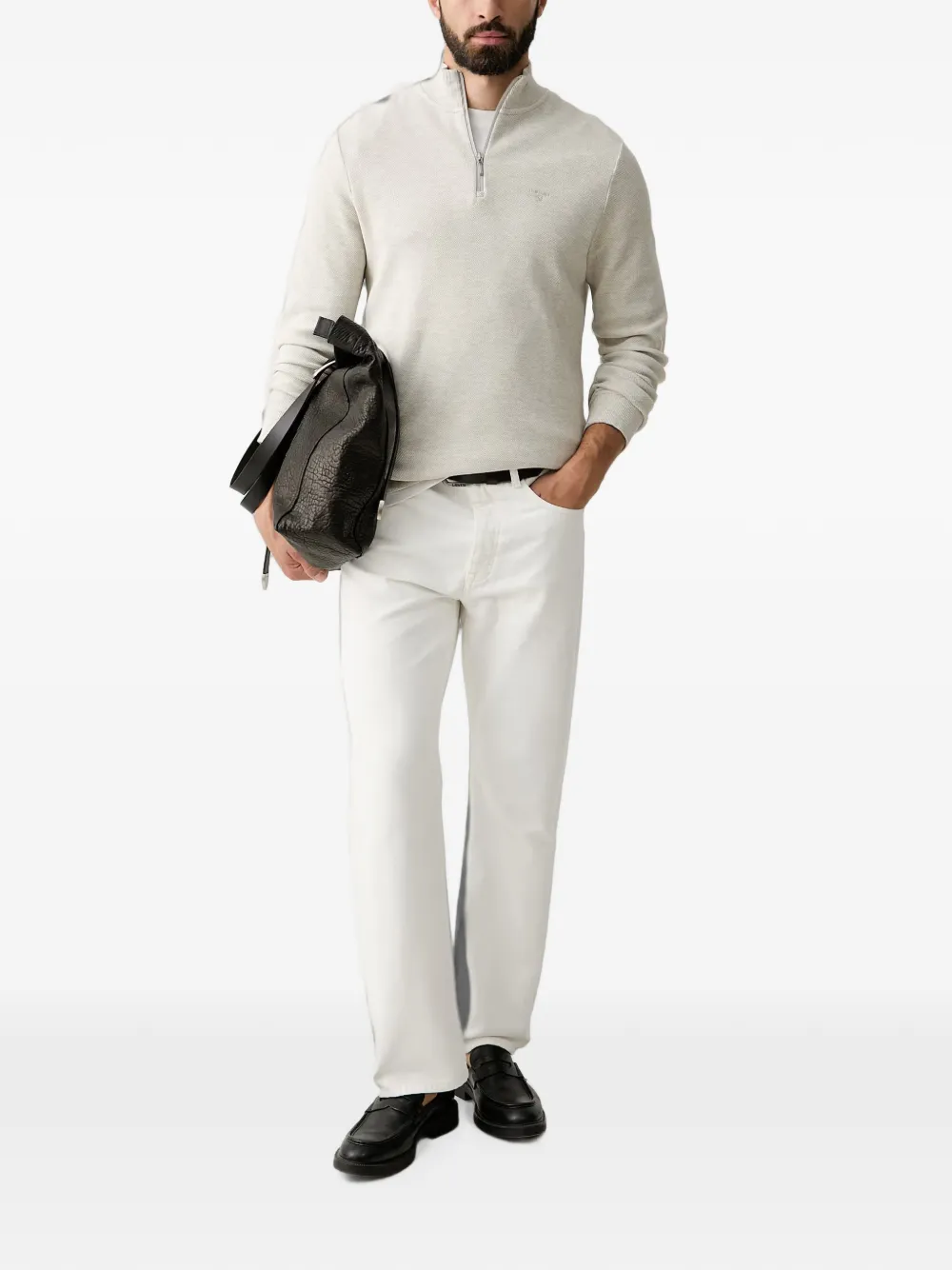 Barbour Ravensworth sweater met geborduurd logo en kwartrits Beige