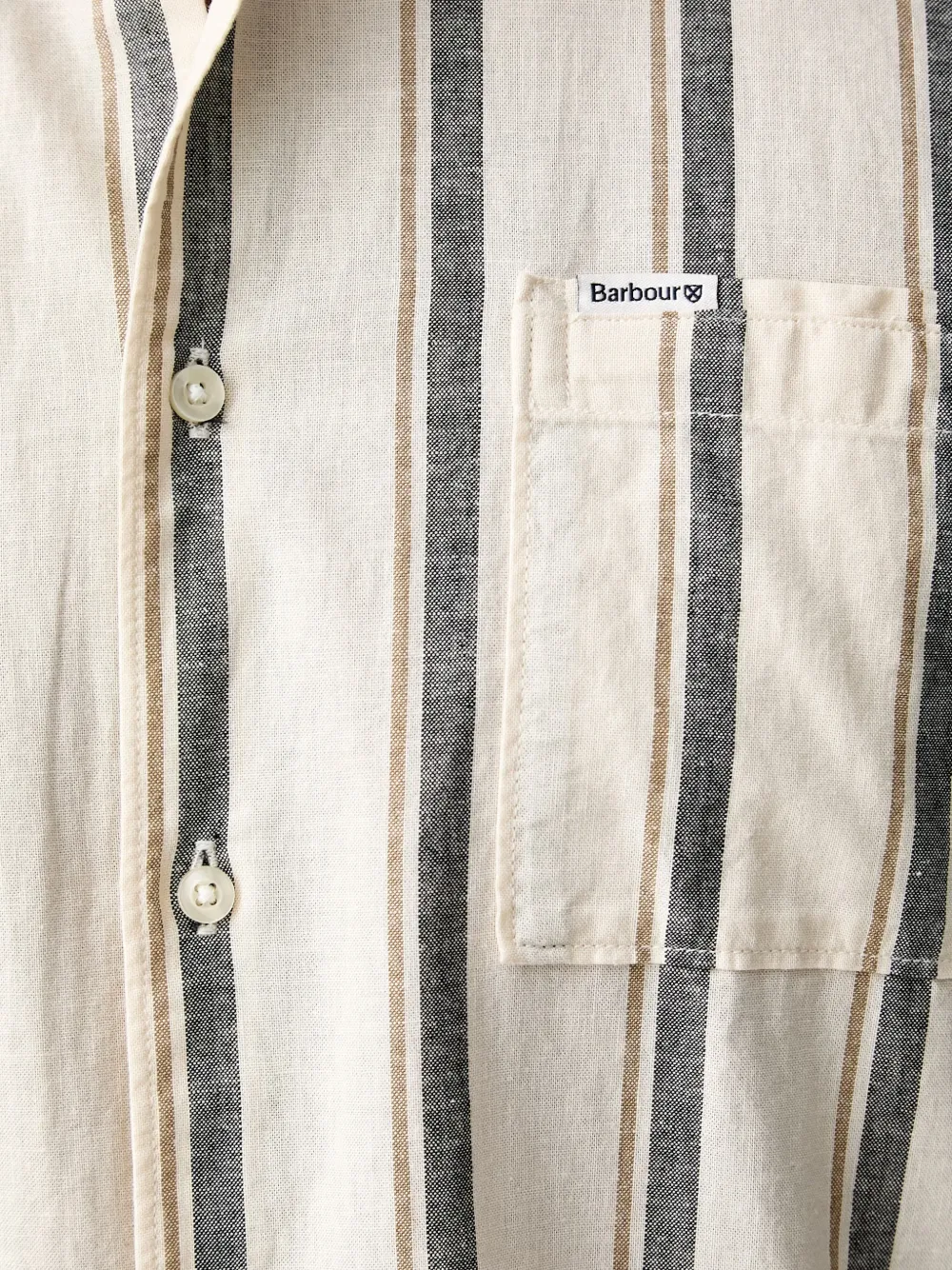 Barbour Barkend gestreept overhemd met korte mouwen Beige