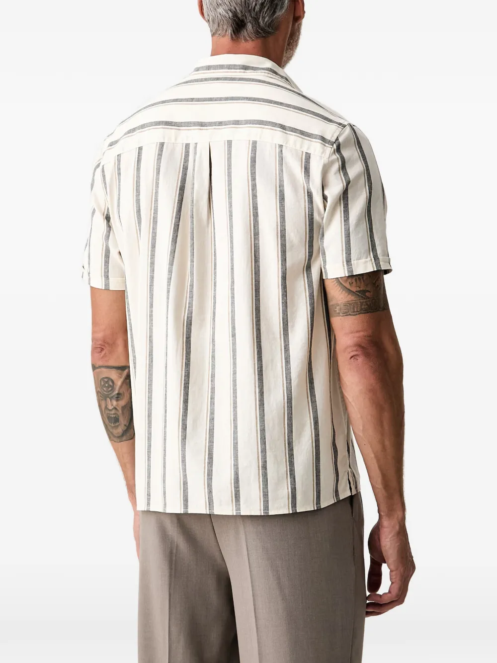 Barbour Barkend gestreept overhemd met korte mouwen Beige