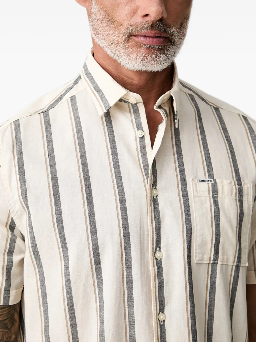Barbour Barkend gestreept overhemd met korte mouwen Beige