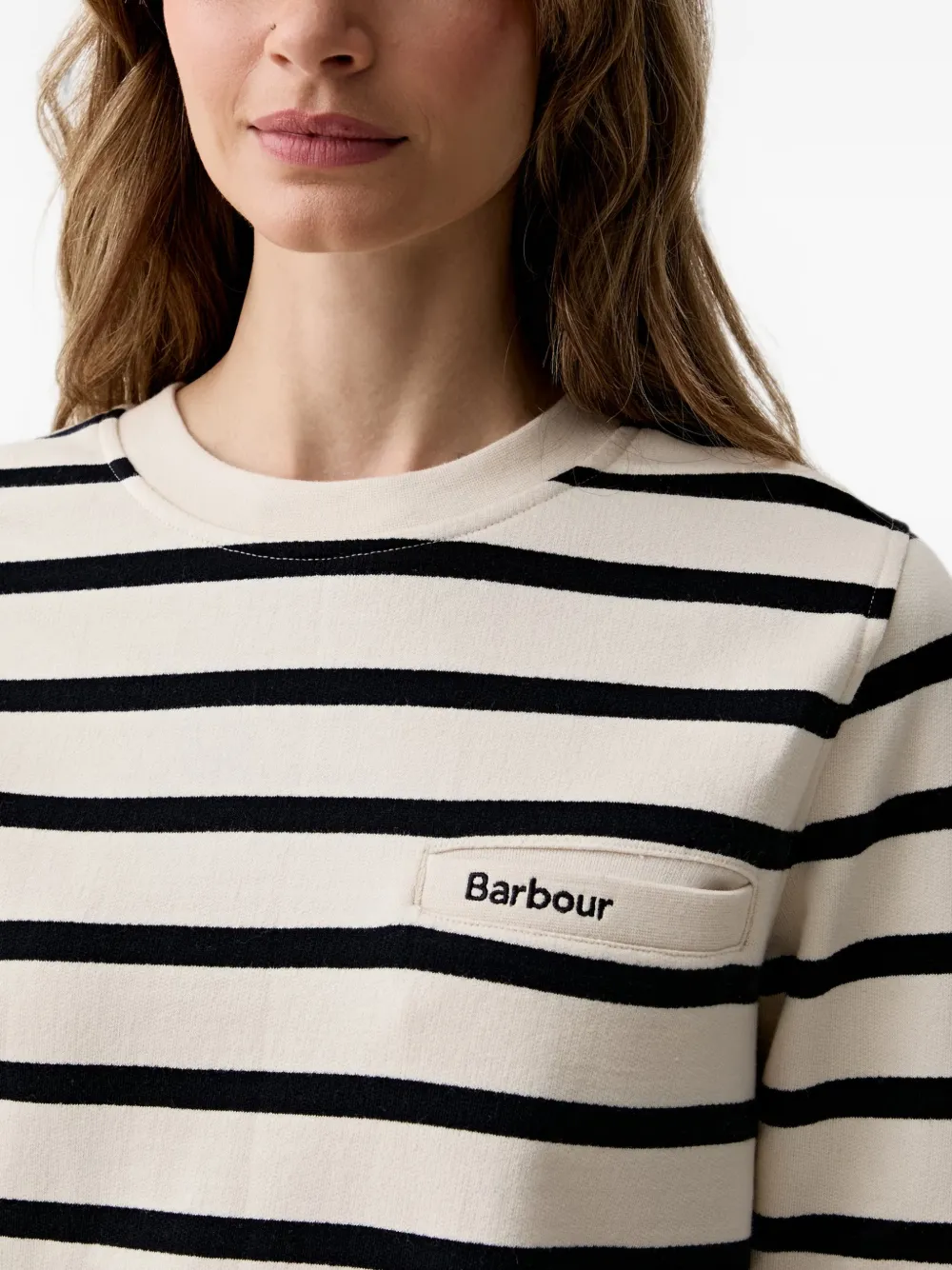 Barbour Aylesby gestreepte sweater met borstzak Wit