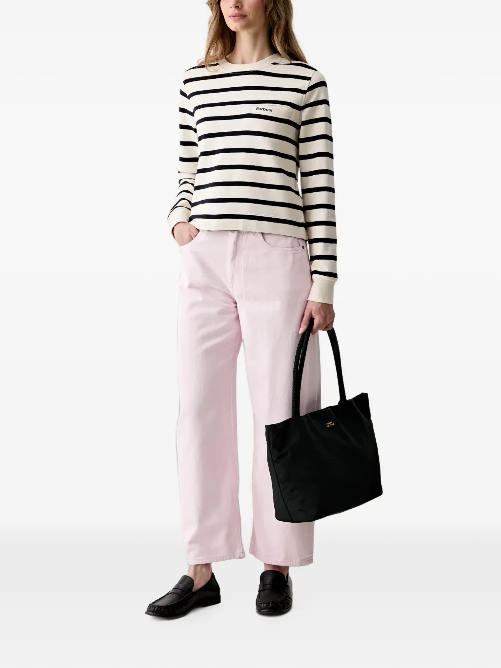 Barbour Aylesby gestreepte sweater met borstzak Wit