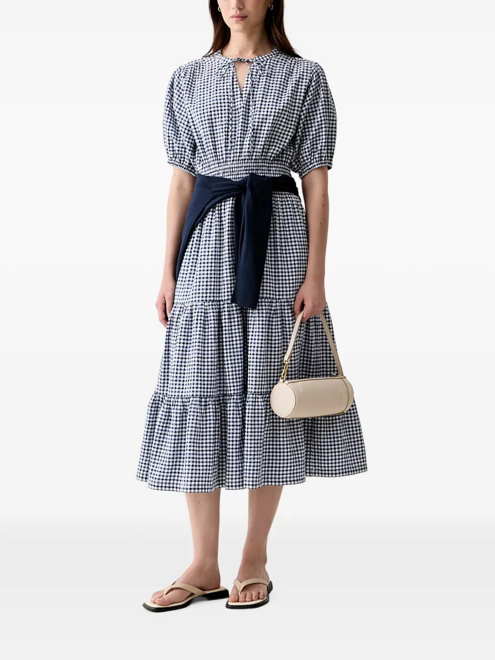 Barbour Ashwell gingham-check tiered midi dress - Blue