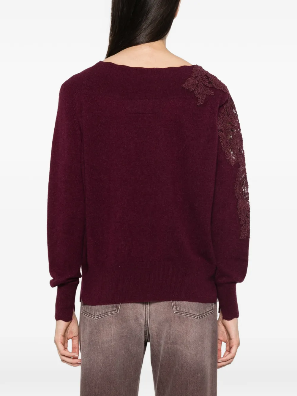 Ermanno Scervino Gebreide trui met boothals en kant Paars