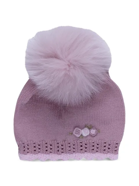 MARLU' couture pom-pom floral-embroidered beanie hat