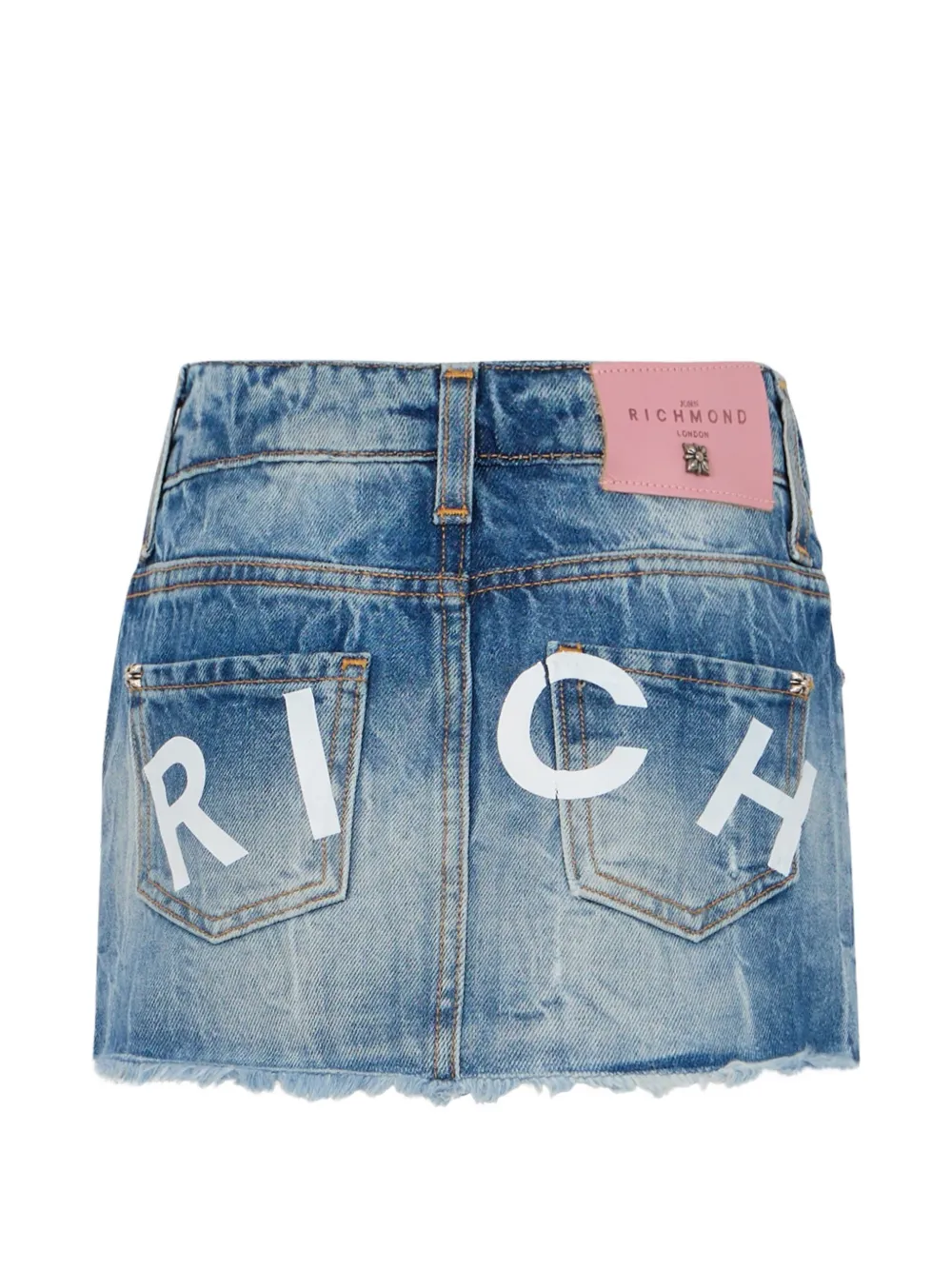 John Richmond Junior Rok met franje en logoprint Blauw