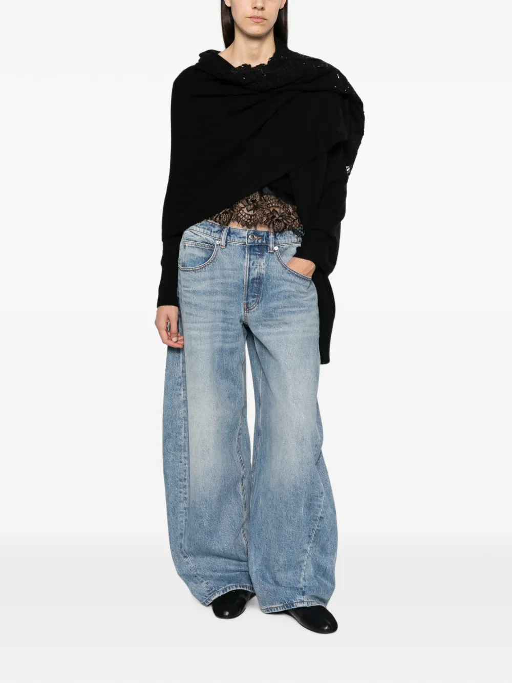 Ermanno Scervino lace-embellished draped cardigan Blauw