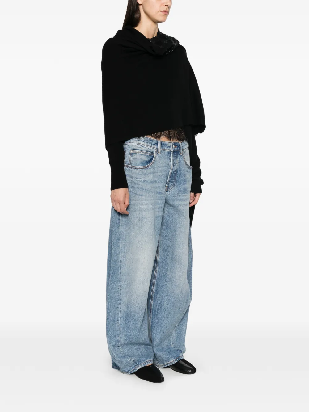 Ermanno Scervino lace-embellished draped cardigan Blauw